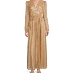 Alex Marie Bella Crinkle Metallic V-Neck Blouson Long Sleeve A-Line Gown Size 12